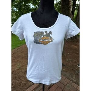Harley Davidson Women’s T Shirt White Large Smokey Mt Tenn I rode the dragon